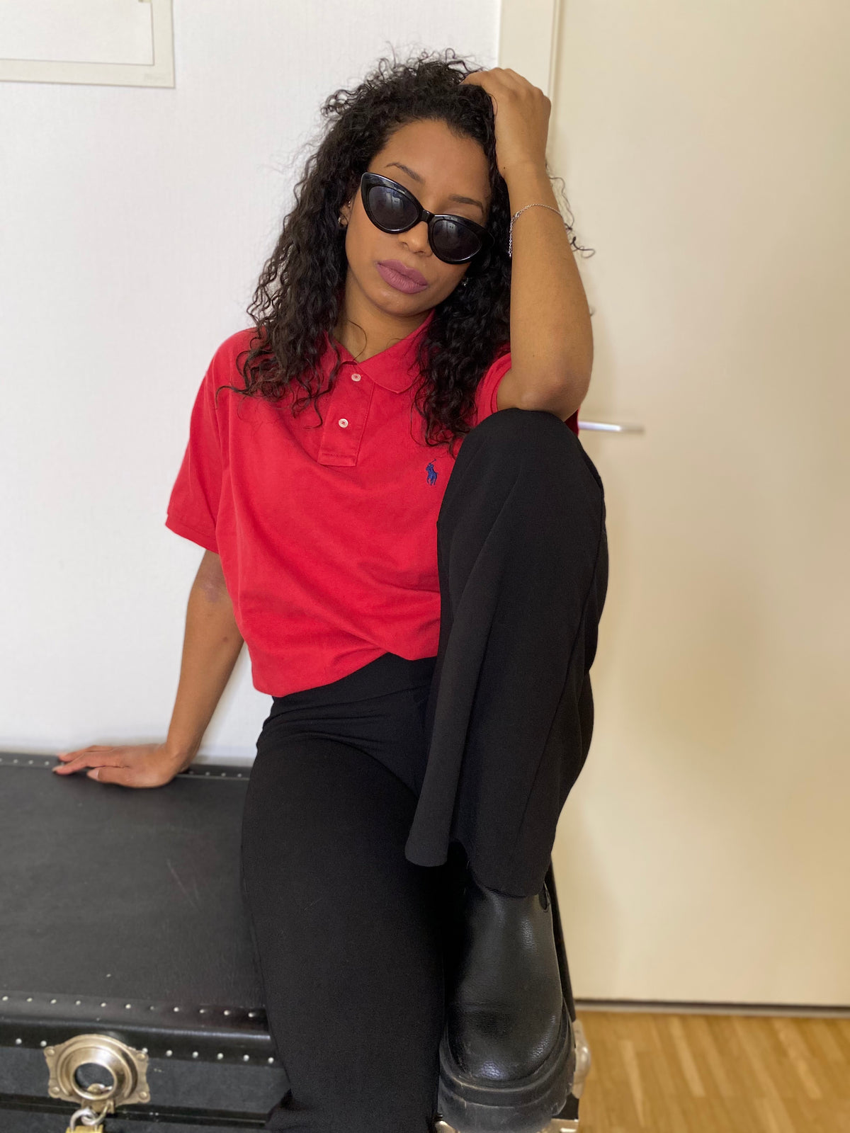 E.Polo à manches courtes rouge Ralph Lauren XL