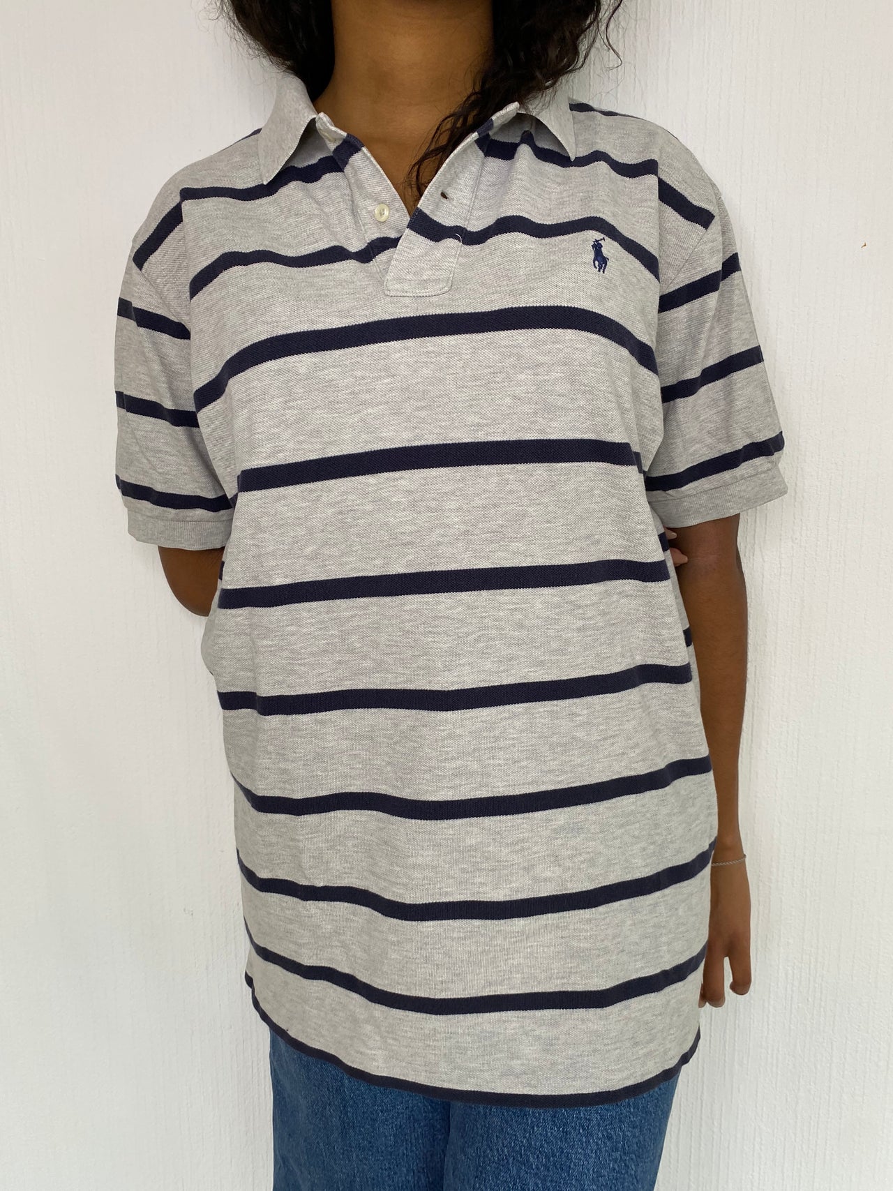 Polo gris rayé bleu marine Ralph Lauren L