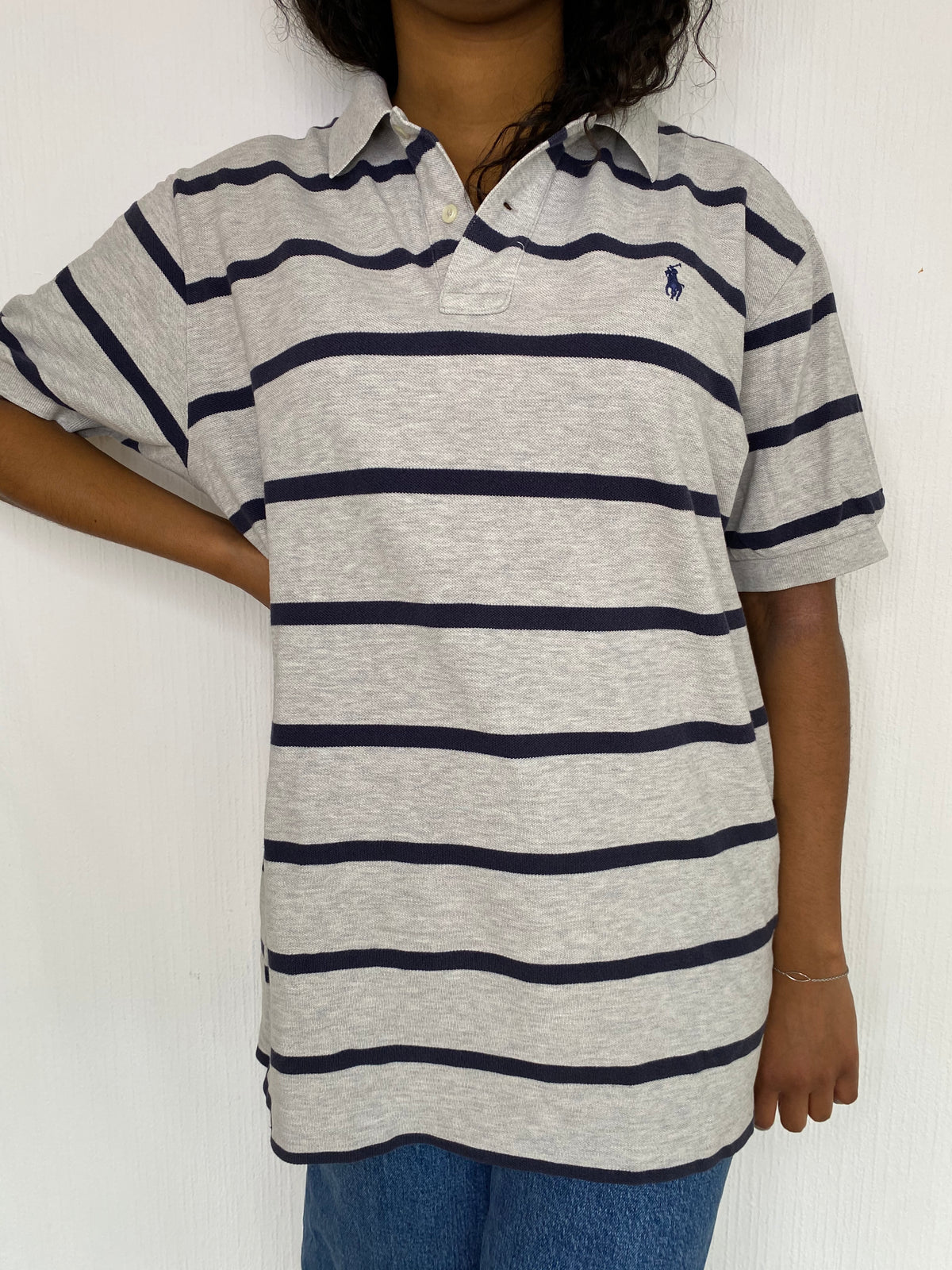 Polo gris rayé bleu marine Ralph Lauren L