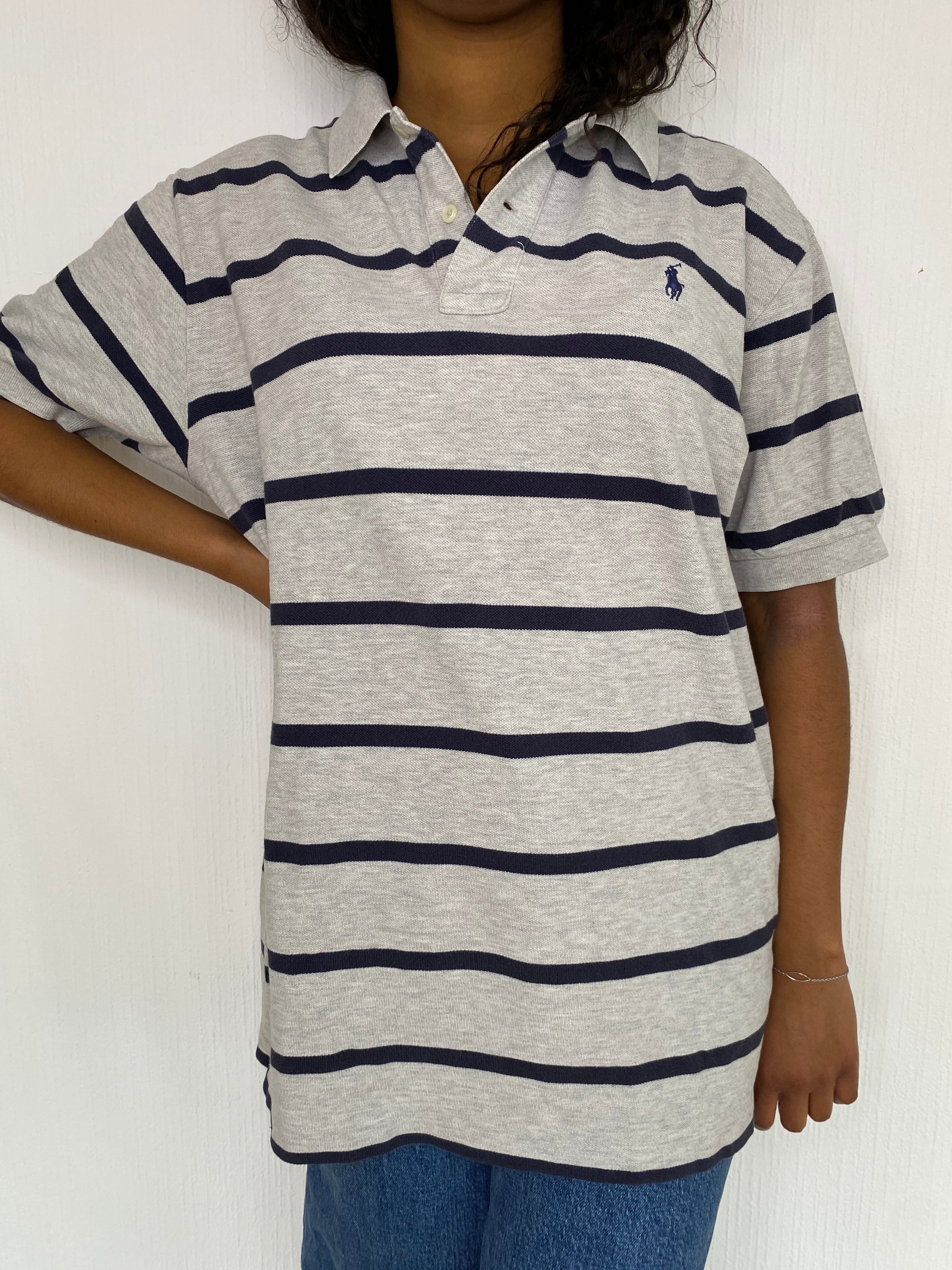 Polo gris rayé bleu marine Ralph Lauren L