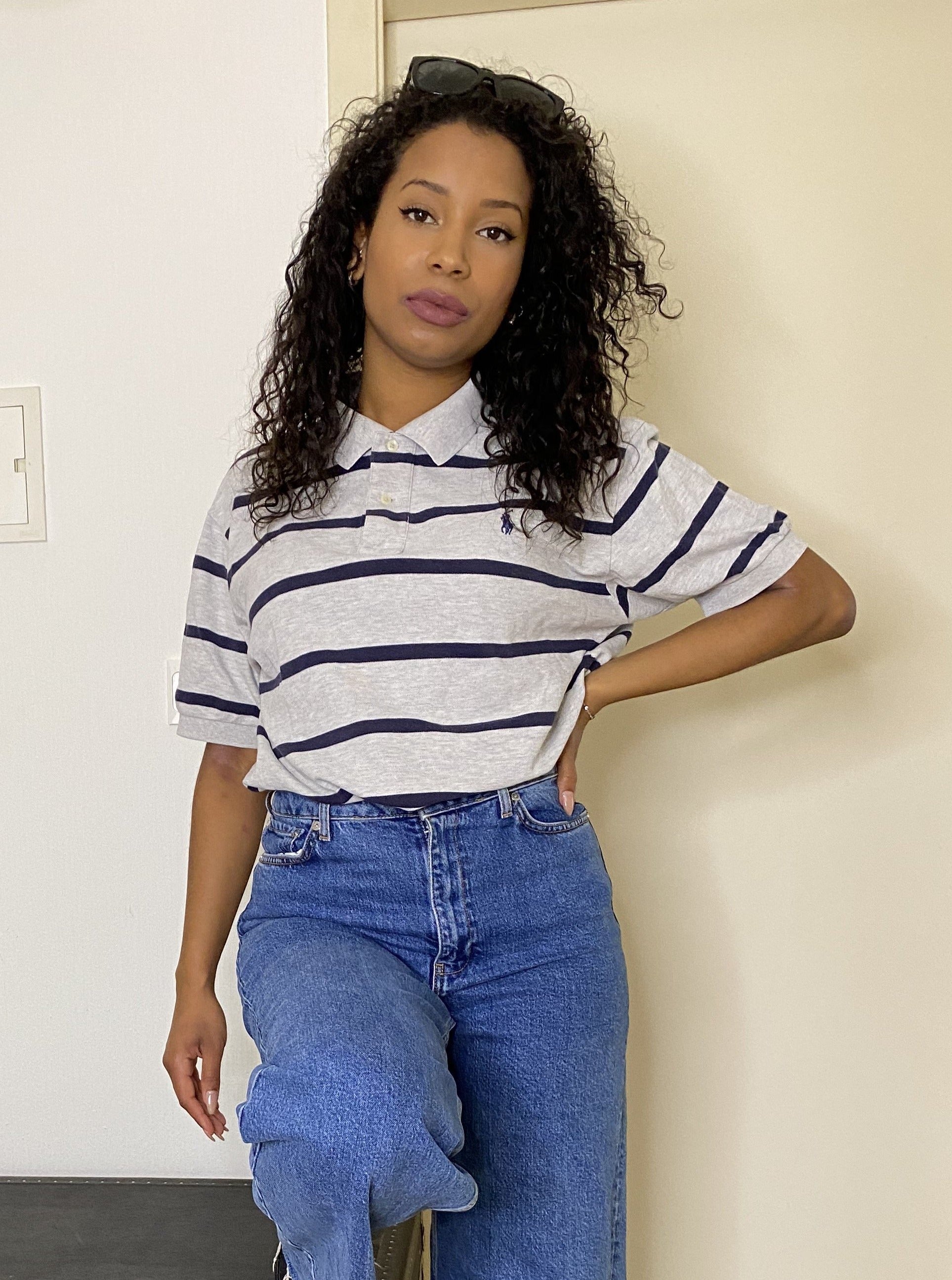 Polo gris rayé bleu marine Ralph Lauren L