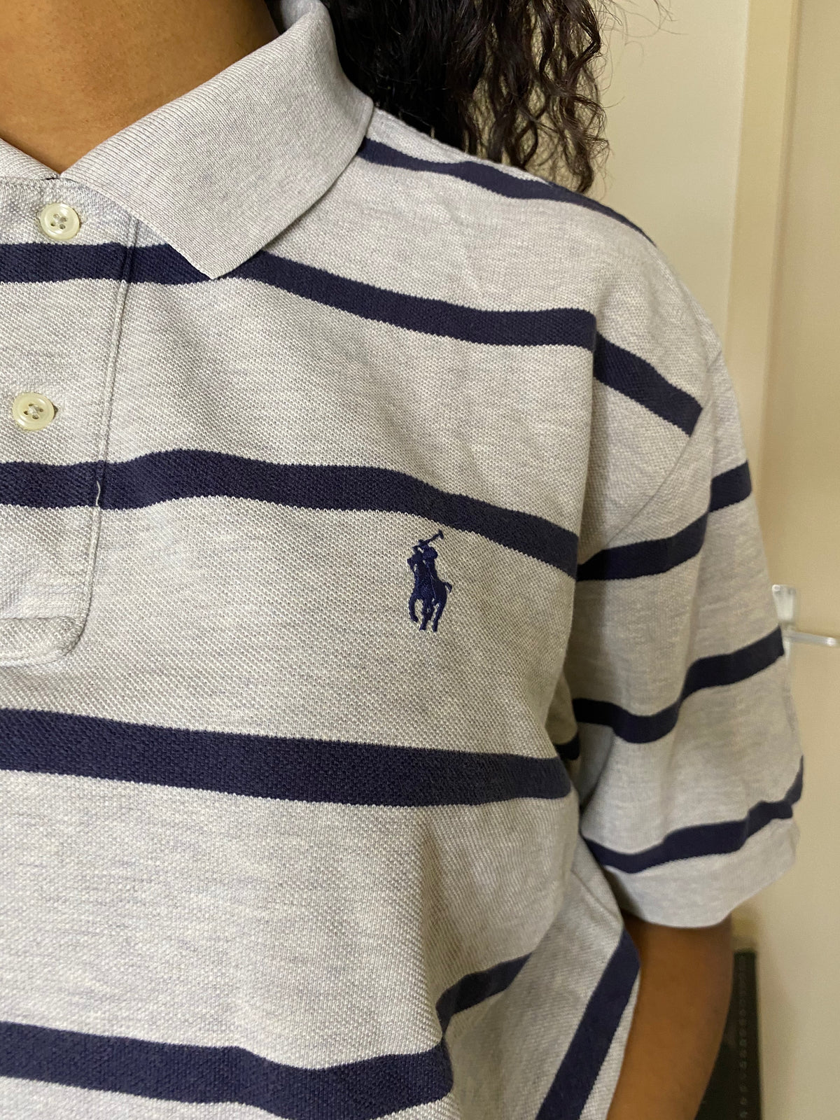 Polo gris rayé bleu marine Ralph Lauren L
