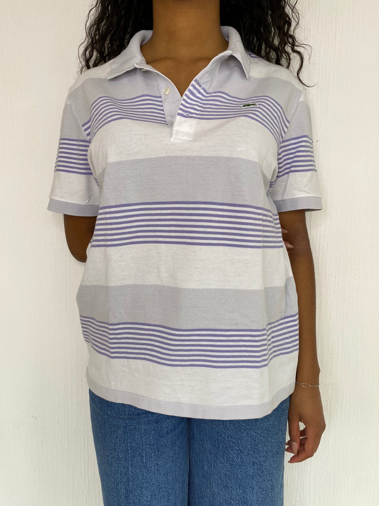 Polo blanc rayé mauve Lacoste L