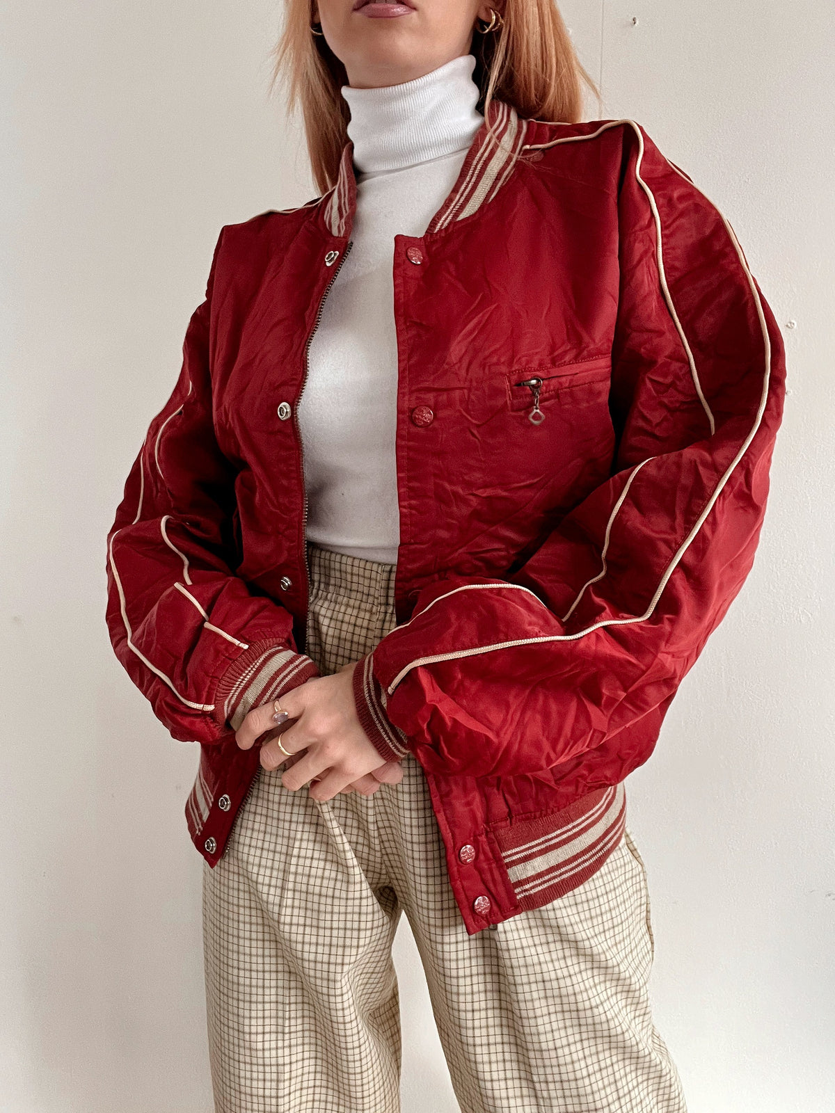 Amerikanische Vintage Bomberjacke glänzend rot L 