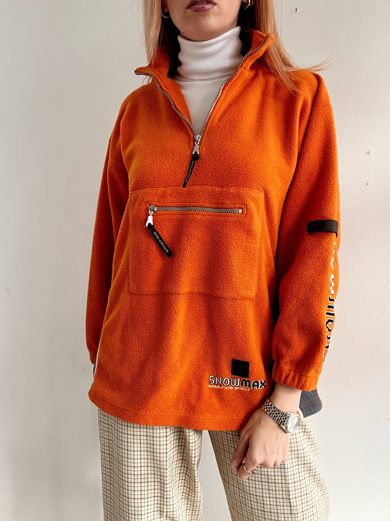 Vintage neonorangefarbener Fleecepullover M