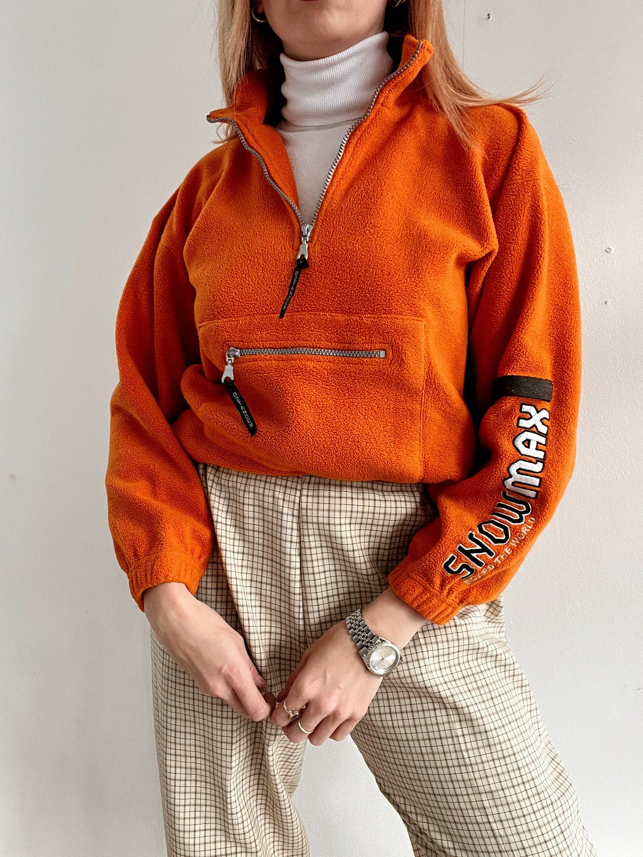 Vintage neonorangefarbener Fleecepullover M