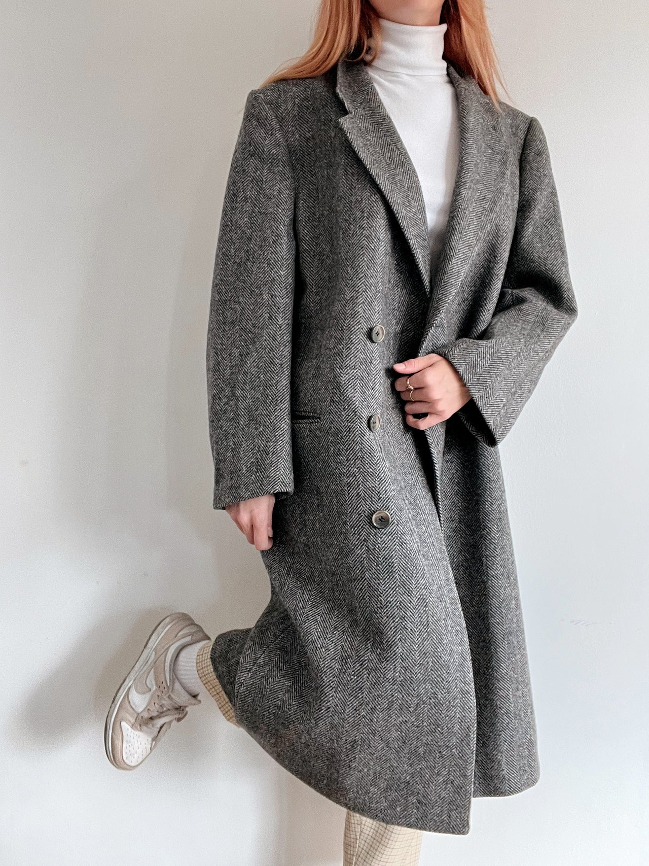 Manteau en laine vintage gris clair L/XL