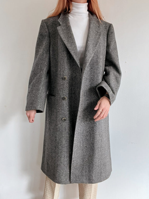 Manteau en laine vintage gris clair L/XL