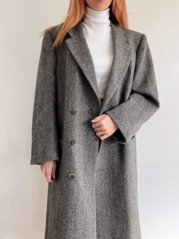 Manteau en laine vintage gris clair L/XL
