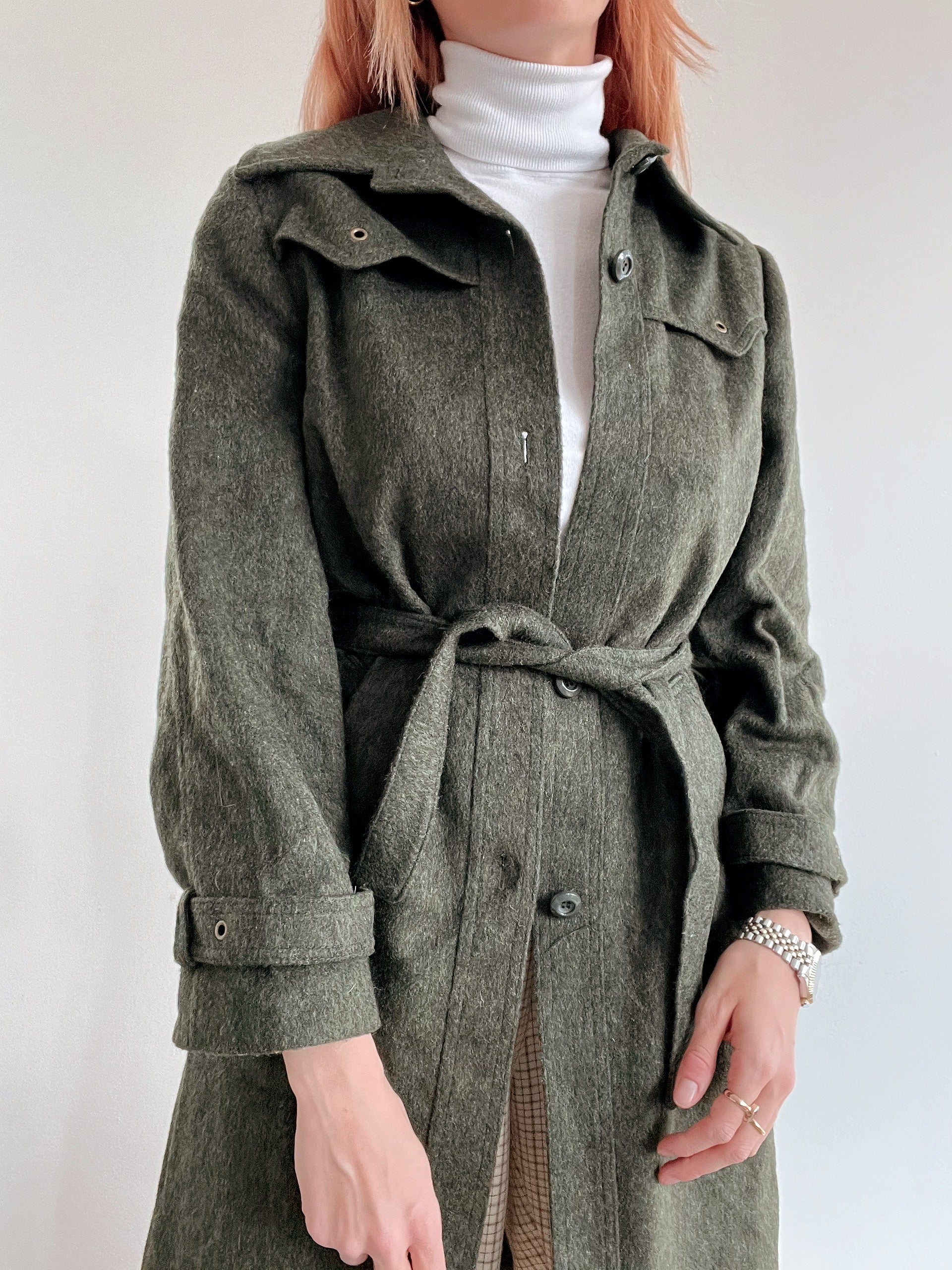 Vintage Khaki Wollmantel S
