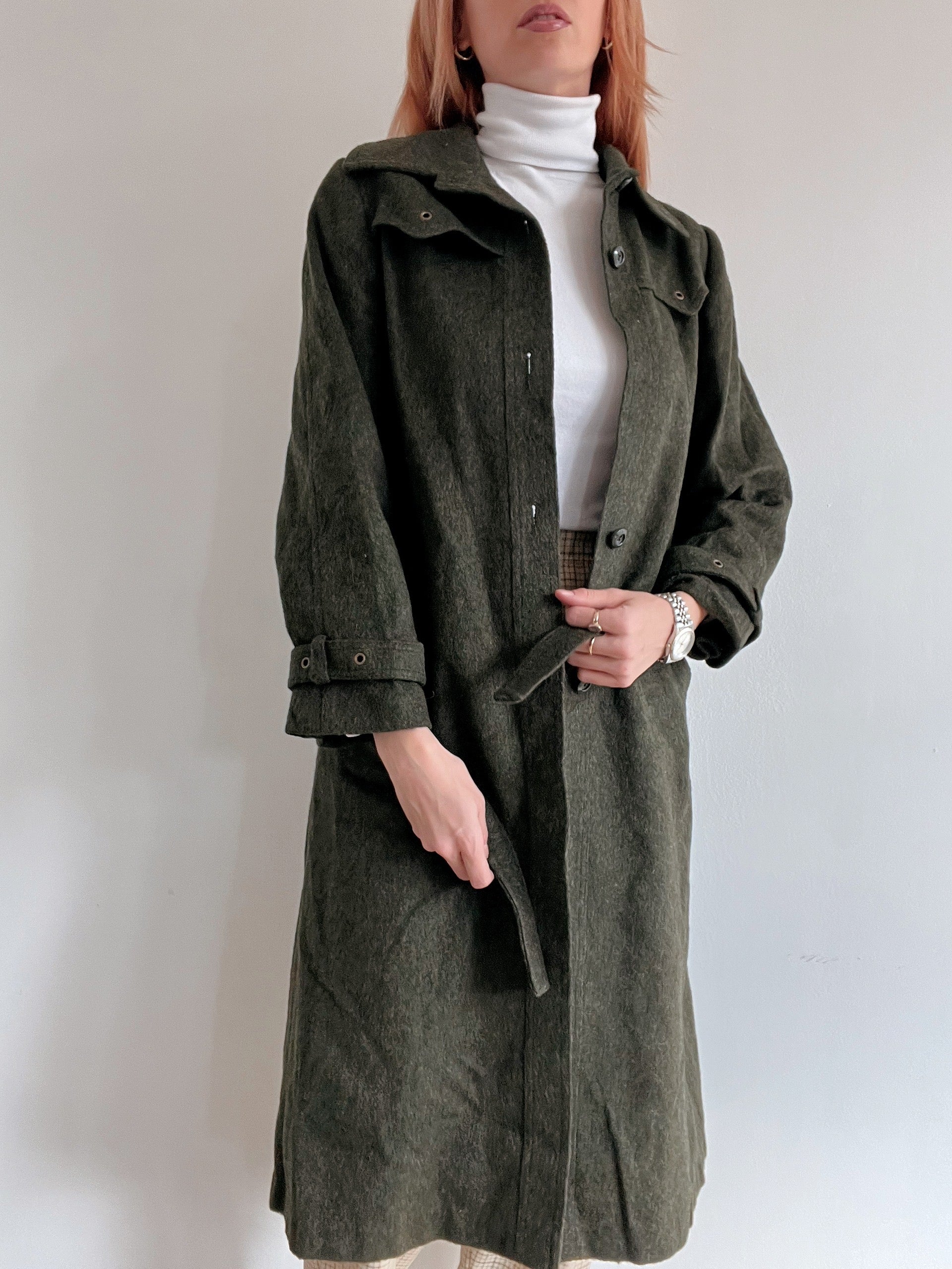 Vintage Khaki Wollmantel S