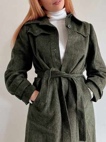 Manteau en laine vintage khaki S