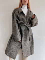 Long Manteau en laine vintage gris clair L/XL