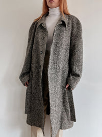 Langer hellgrauer Vintage-Wollmantel L/XL