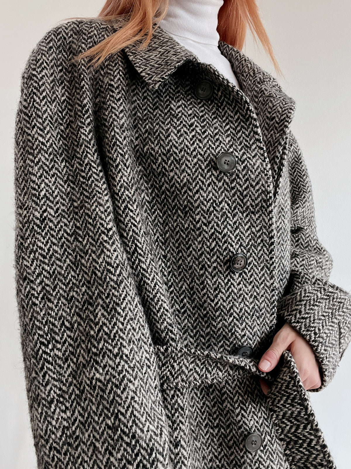 Long Manteau en laine vintage gris clair L/XL
