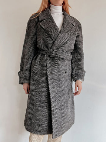 Manteau en laine vintage gris double boutonnage  M