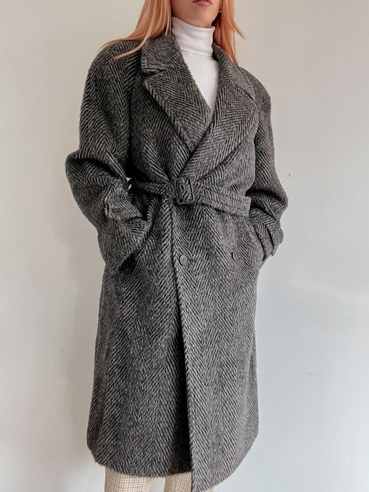 Manteau en laine vintage gris double boutonnage  M