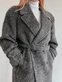 Vintage grauer zweireihiger Wollmantel M