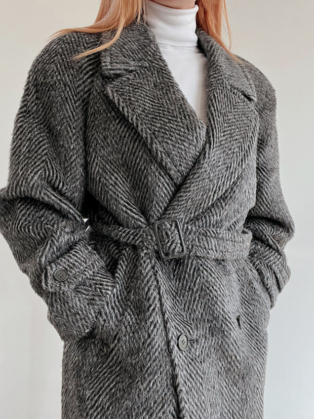 Manteau en laine vintage gris double boutonnage  M