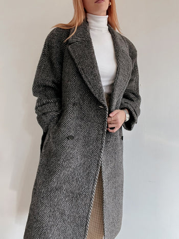 Manteau en laine vintage gris double boutonnage  M