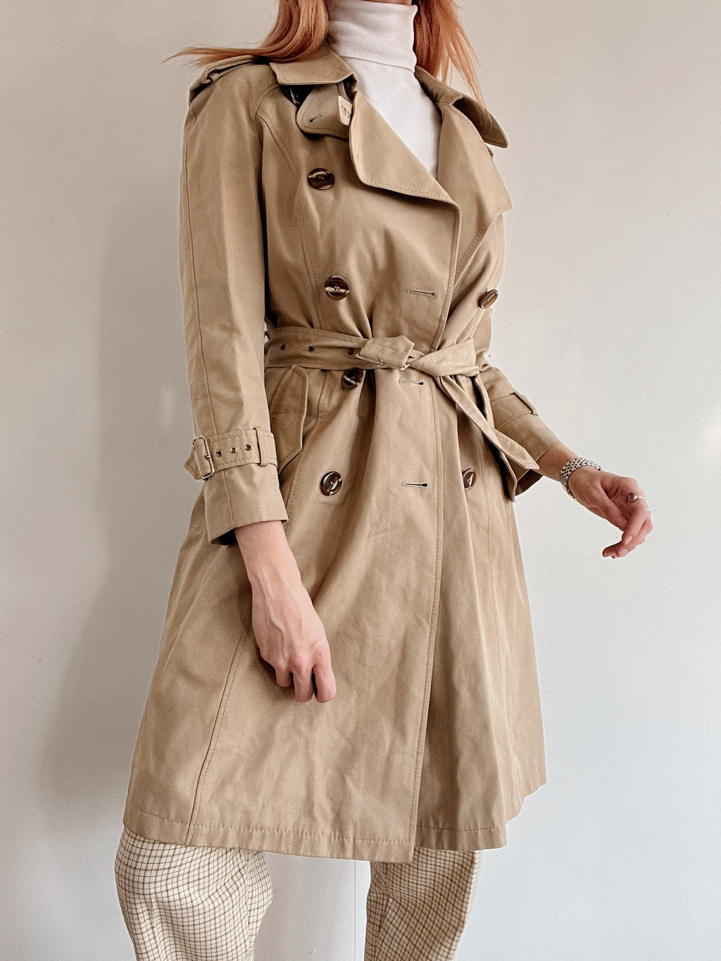 Beige/kamelfarbener Trenchcoat mit Gürtel XS/S 