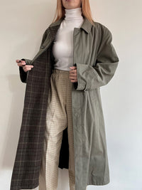 Vintage khakifarbener Wende-Trenchcoat aus Wolle L/XL 