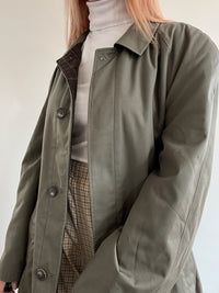 Vintage khakifarbener Wende-Trenchcoat aus Wolle L/XL 