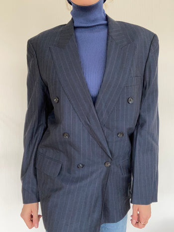 Oversized dark blue striped blazer jacket L