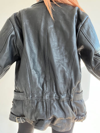 Veste vintage de moto noire en cuir XL