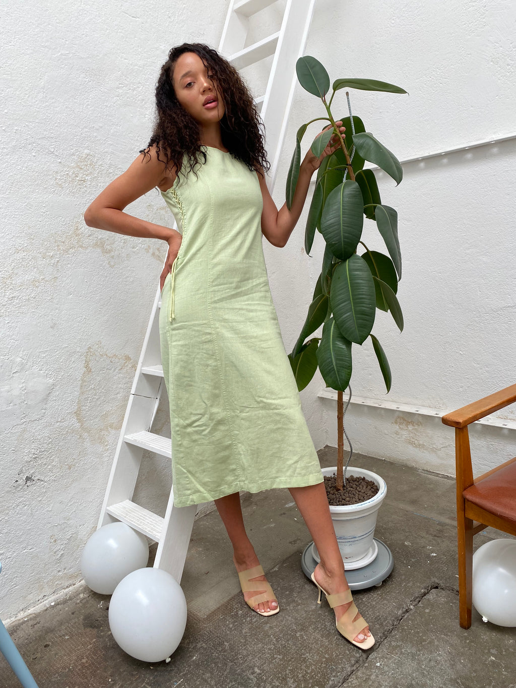Hellgrünes Leinenkleid M 