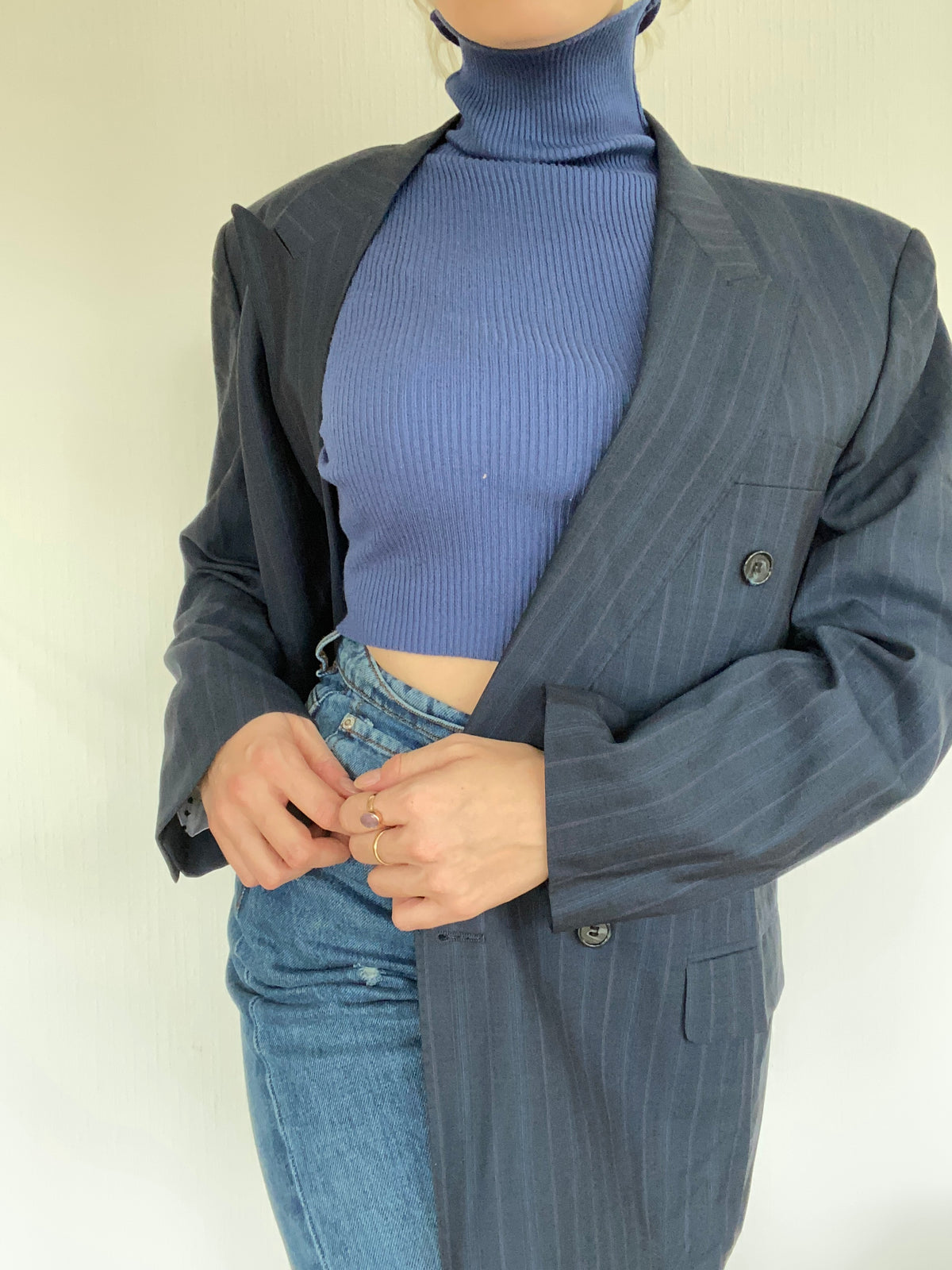 Veste Blazer oversize bleu foncé à rayures L