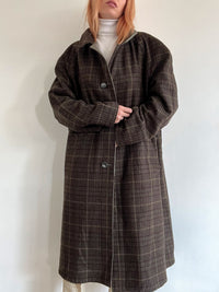 Vintage khakifarbener Wende-Trenchcoat aus Wolle L/XL 