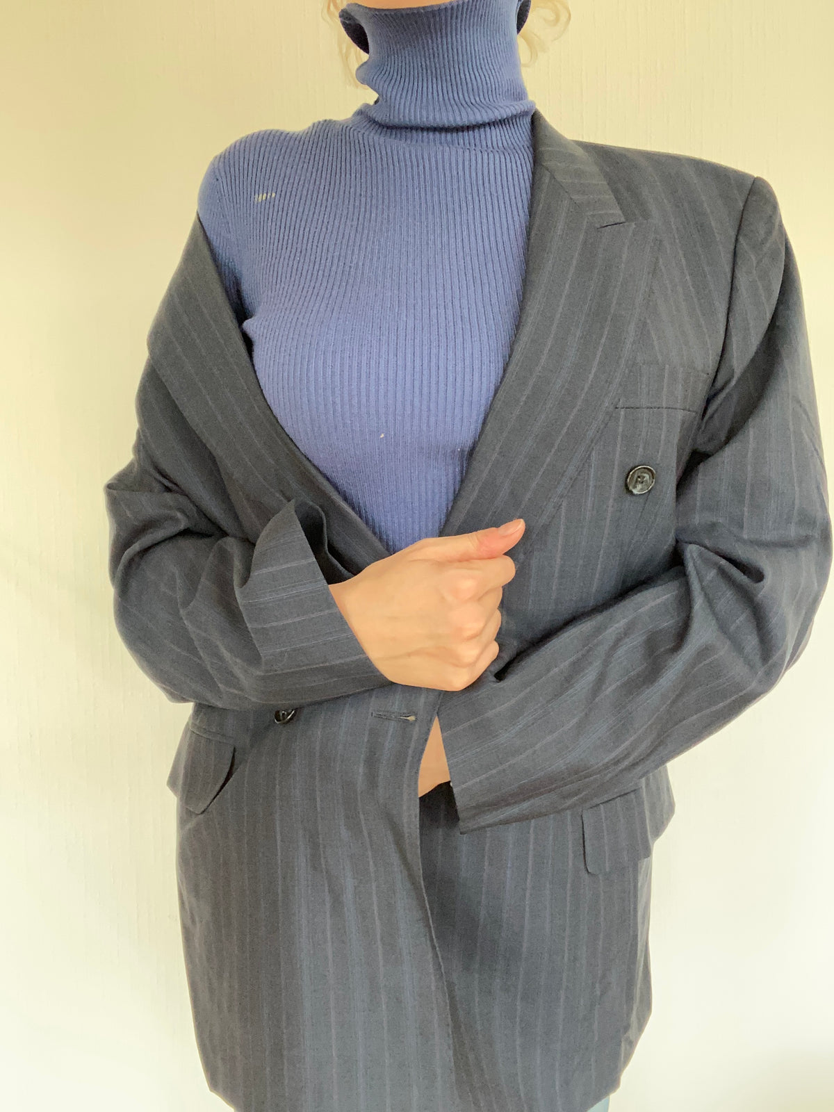 Veste Blazer oversize bleu foncé à rayures L