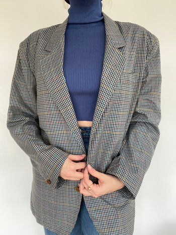 Veste Blazer oversize gris/bleu quadrillé L