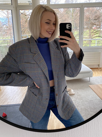 Veste Blazer oversize gris/bleu quadrillé L