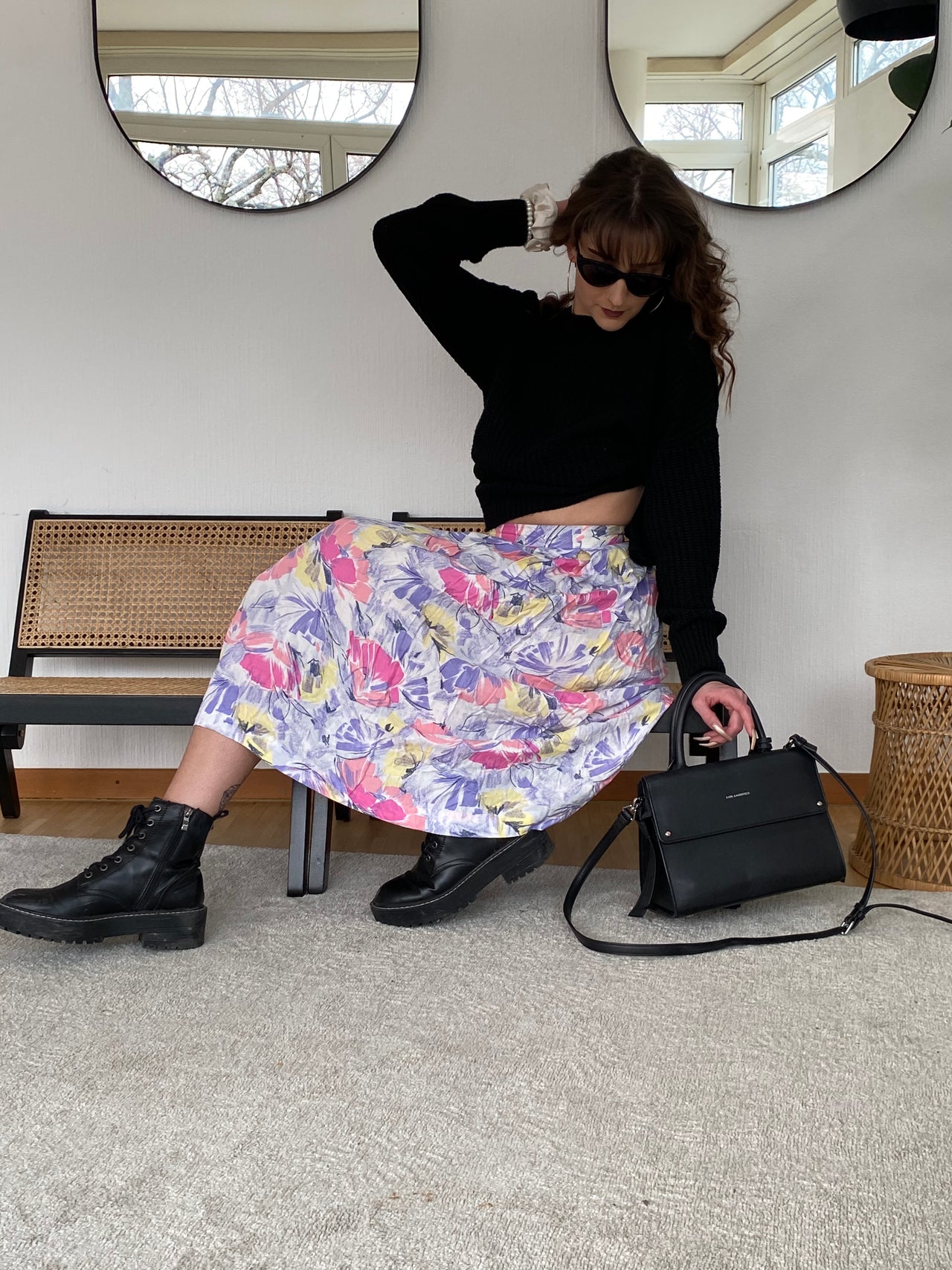 Purple/Pink/Yellow Floral Skirt S