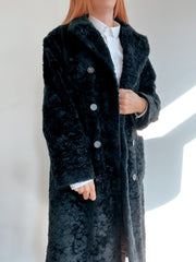 Long manteau vintage en fausse fourrure noire M