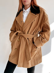 Manteau vintage en laine et cashemire moutarde/brun M