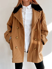 Manteau vintage en laine et cashemire moutarde/brun M