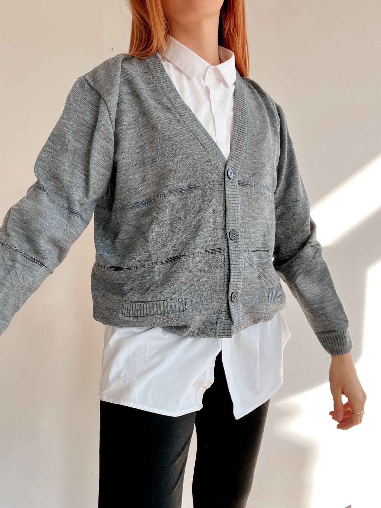 Cardigan vintage en maille gris clair M