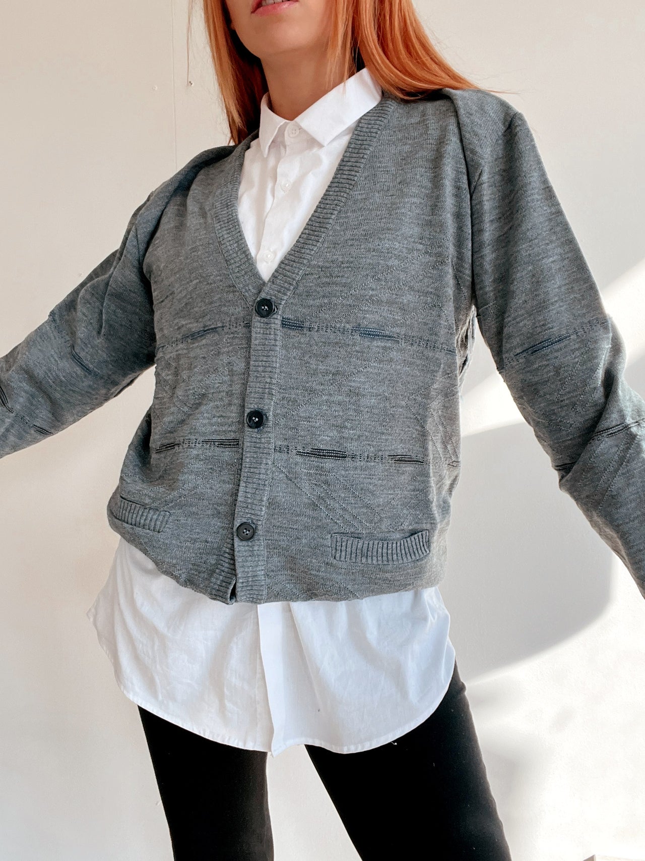 Cardigan vintage en maille gris clair M