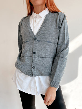 Cardigan vintage en maille gris clair M