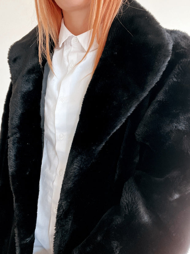 Manteau vintage en fausse fourrure noire oversized M