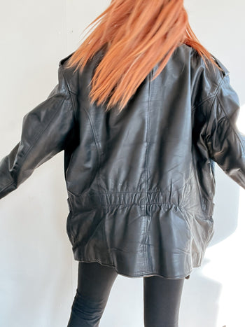 Veste vintage de moto noire en cuir XL