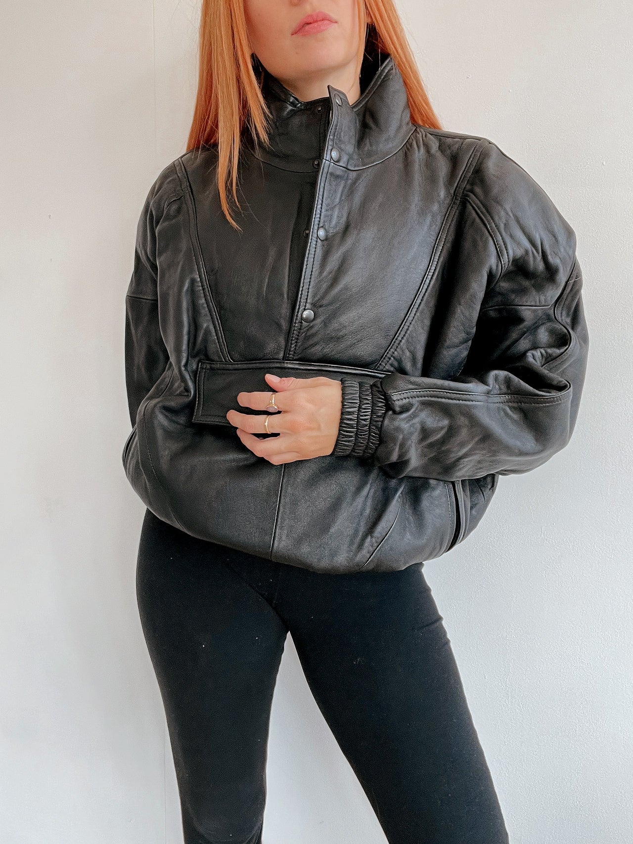 Veste vintage noire en cuir XL