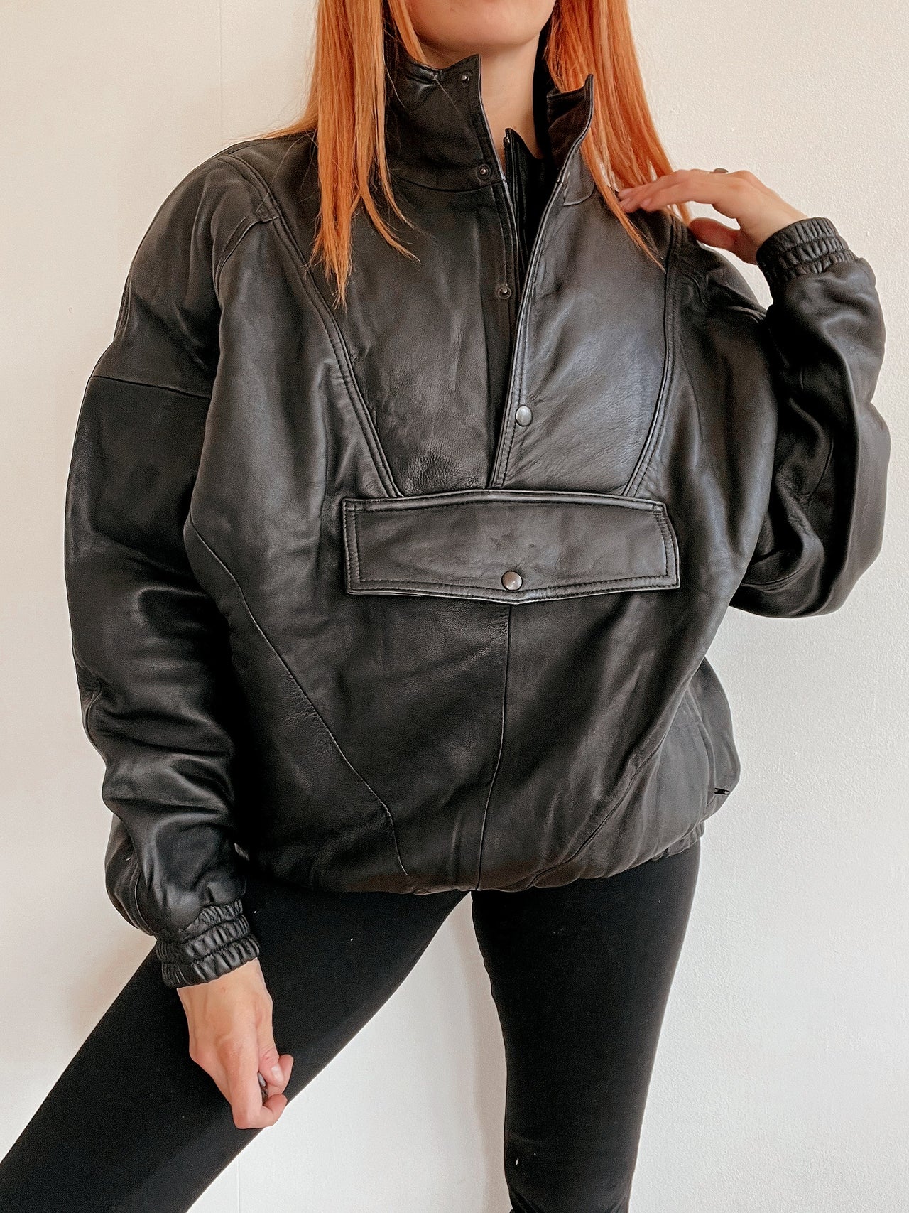 Veste vintage noire en cuir XL