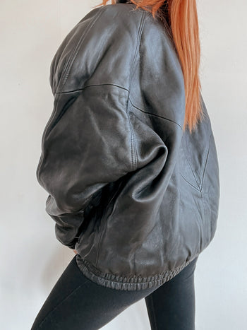 Veste vintage noire en cuir XL