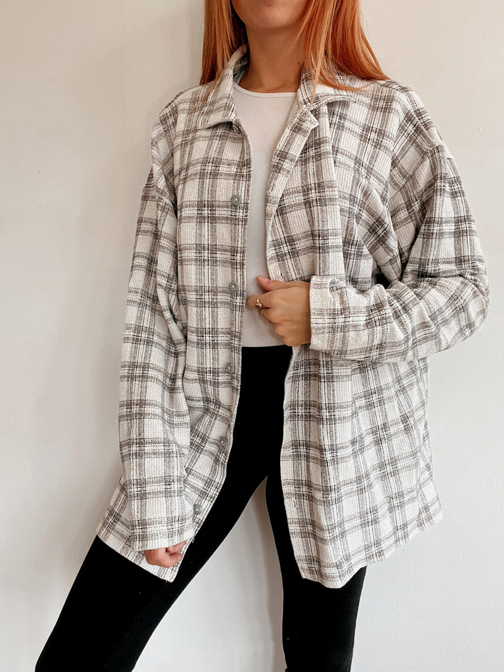 Chemise vintage beige/grise à carreaux XL