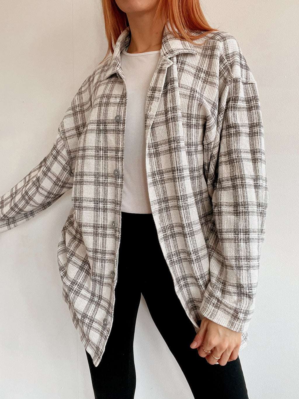 Chemise vintage beige/grise à carreaux XL
