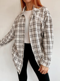 Chemise vintage beige/grise à carreaux XL